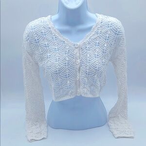 Stitch & Pine‎ White Cropped Button Down Cardigan Sweater Sustainable Materials